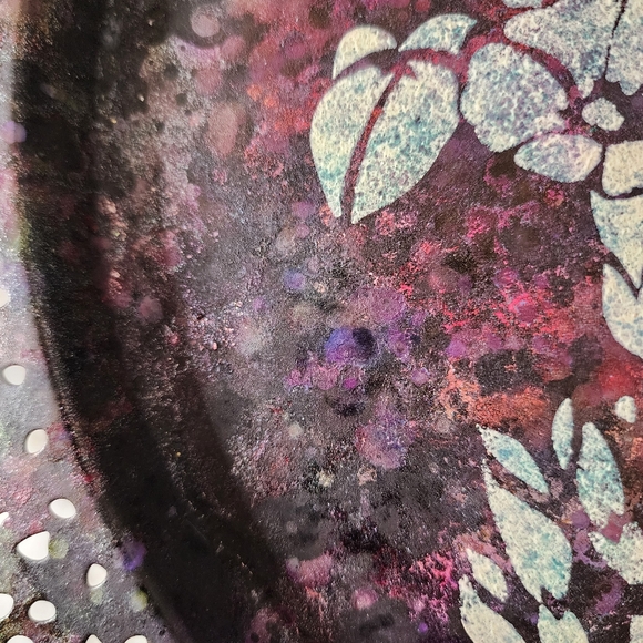 HANDCRAFTED Upcycled Metal Tray HANDPAINTED Tabletop Art Decor Floral Artwork - Picture 6 of 17